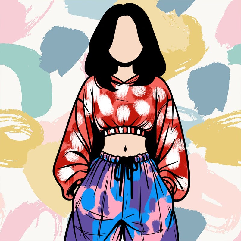 realistic girl faceless with baggy pants and a crop top