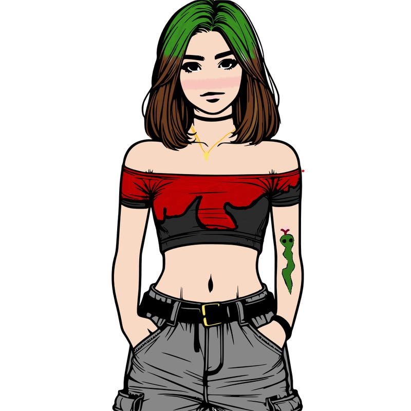 realistic teenage girl with a crop top and cargo jeans