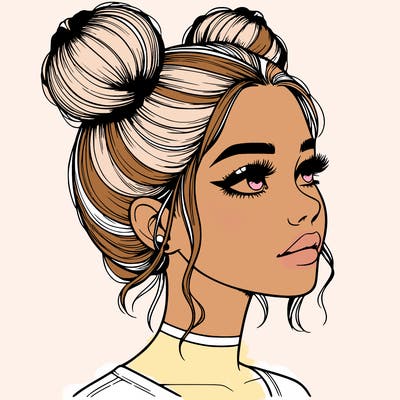 realistic girl with buns on the top of her head