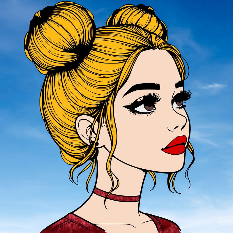 realistic girl with buns on the top of her head