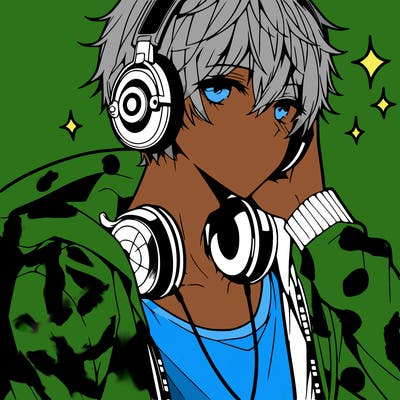 hot anime boy with headphones