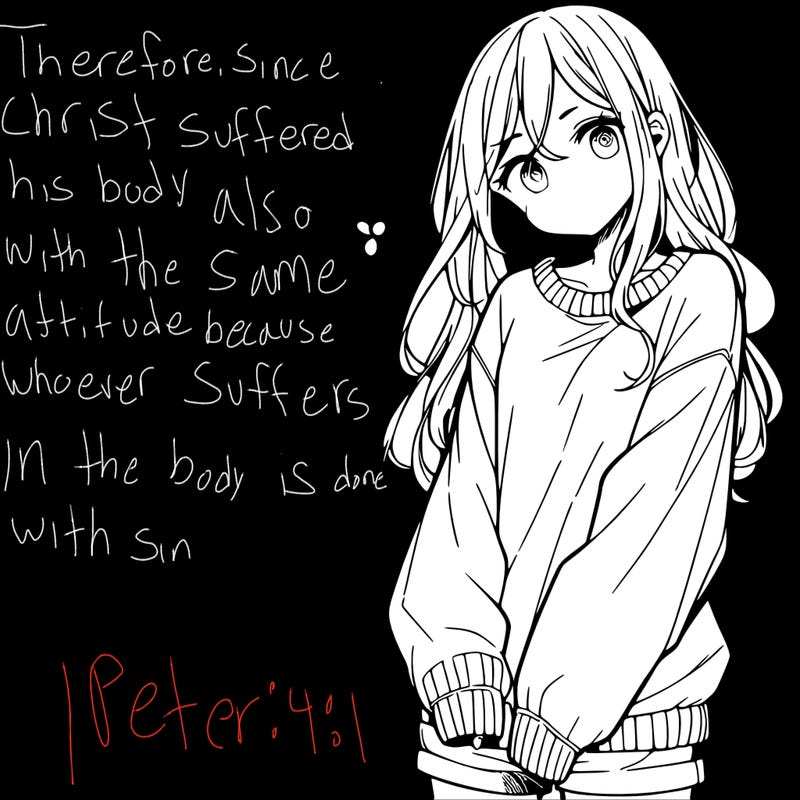 manga teen girl  in a sweater and baggy pants