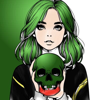 realistic girl holding a skull