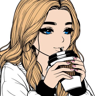 realistic girl drinking coffee