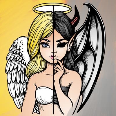 realistic angel half demon