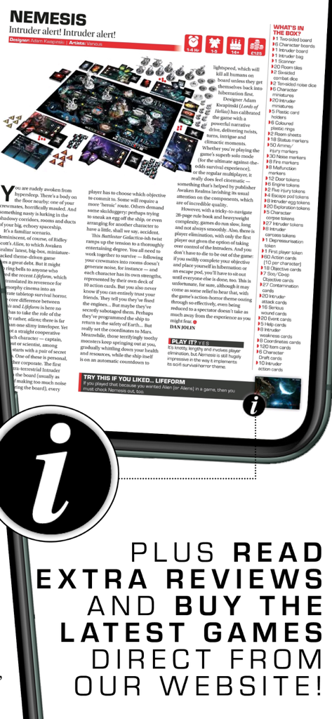 Detailed board game review of Nemesis in the Tabletop Gaming mobile app