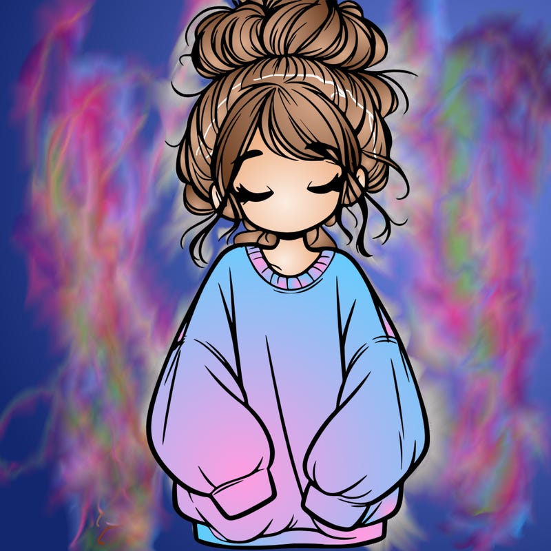 girl with baggy sweatshirt and messy bun