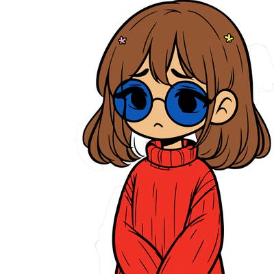 sad girl with glasses in a sweater