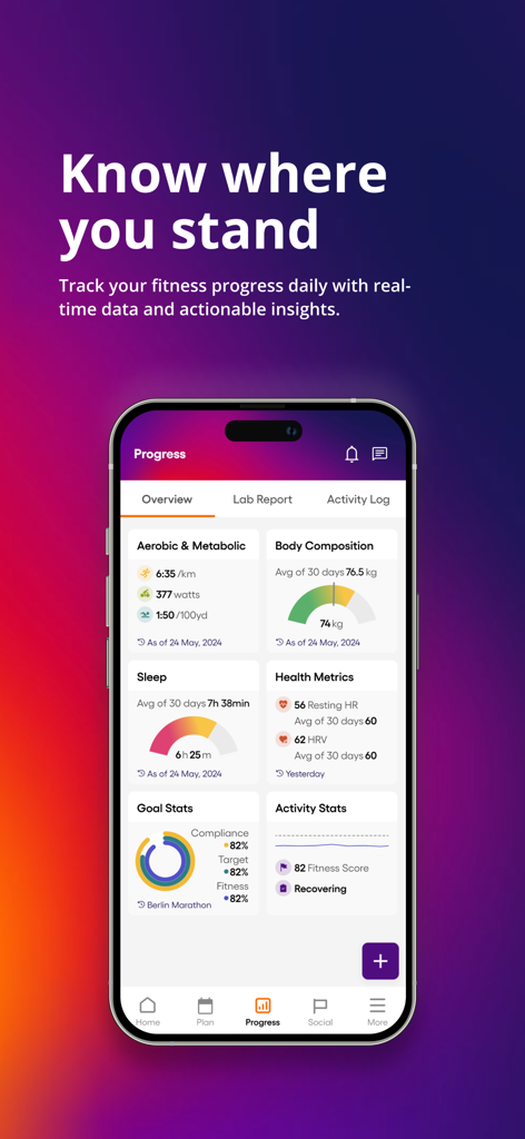 Humango: AI Training Planner - Humango app progress screen displaying aerobic metrics sleep tracking and goal statistics for athletes