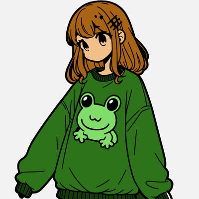 girl wearing frogging sweatshirt