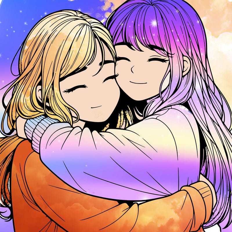 realistic two girls hugging
