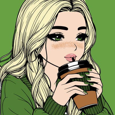 realistic girl drinking coffee