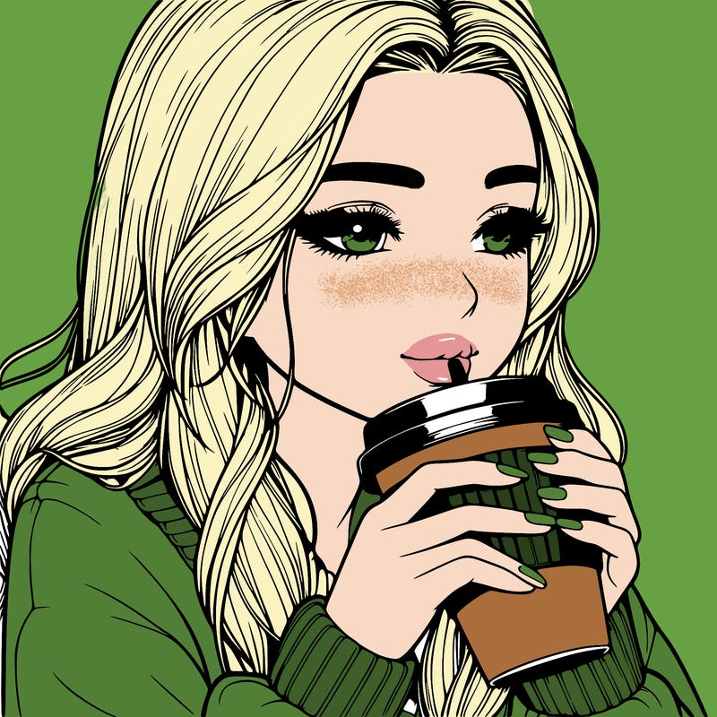 realistic girl drinking coffee