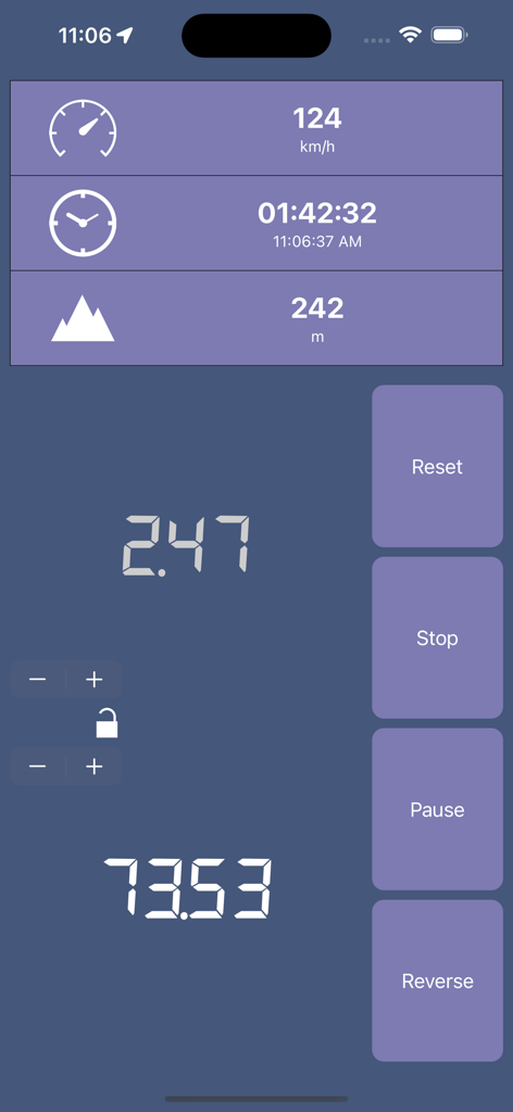 Master-Trip - Master-Trip mobile app dashboard with rally distance and time tracking metrics