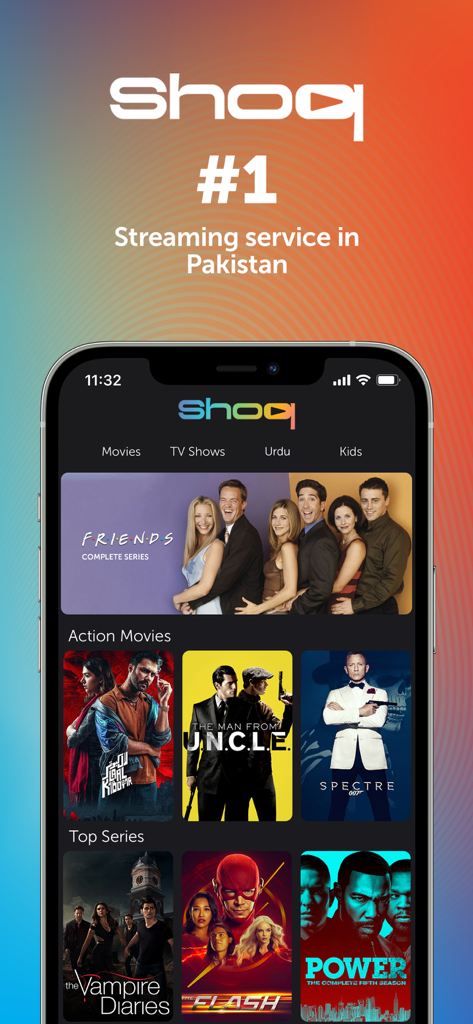 SHOQ – Live TV, Movies & more - SHOQ app interface displaying Hollywood movies and TV series for Pakistani and South Asian viewers