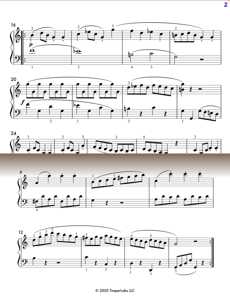 Digital piano sheet music with annotations in the KeyScore app