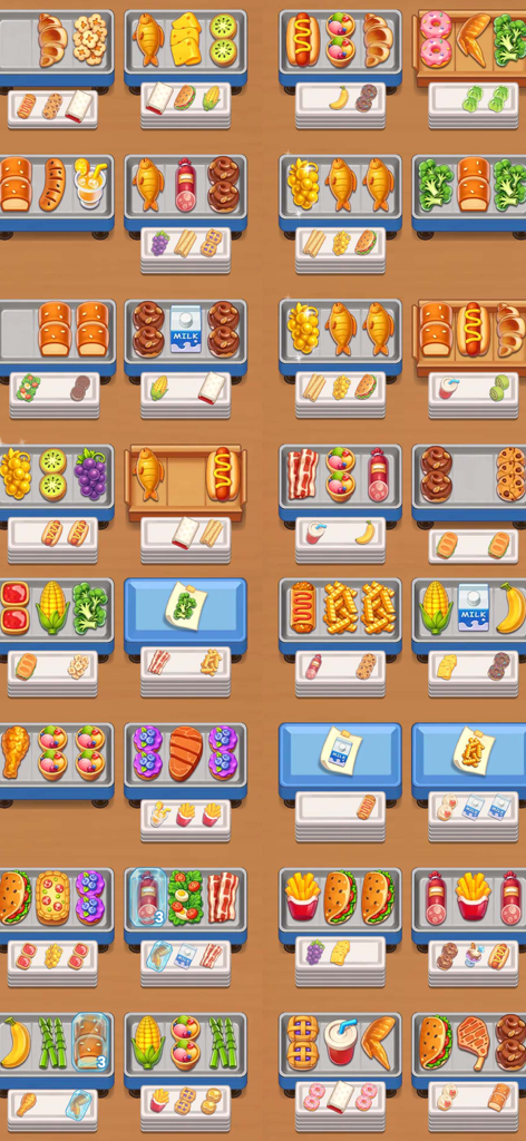 Collection of food sorting puzzle levels in Grill Sort game