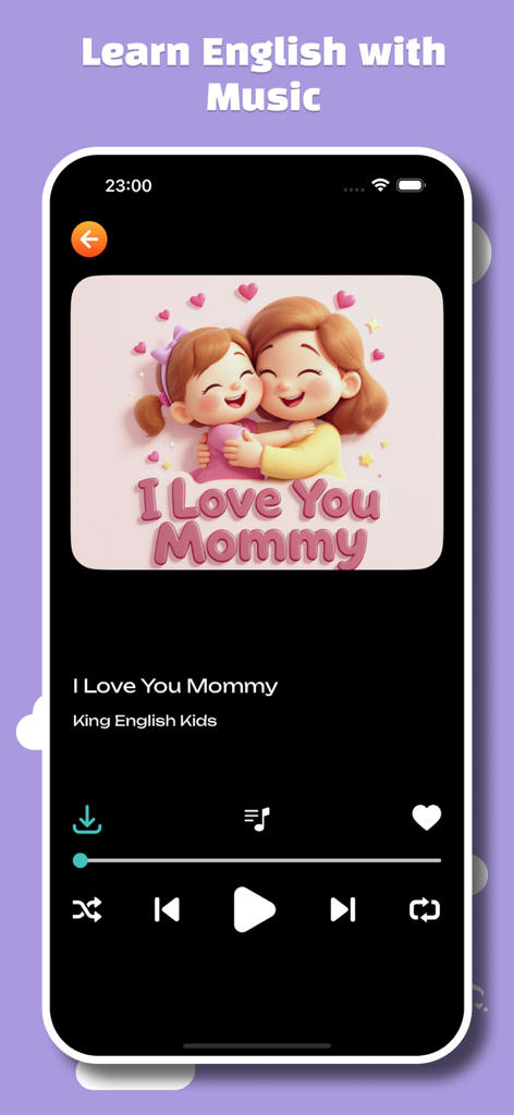 King English Kids - King English Kids app music player interface showing a song about a mother and child