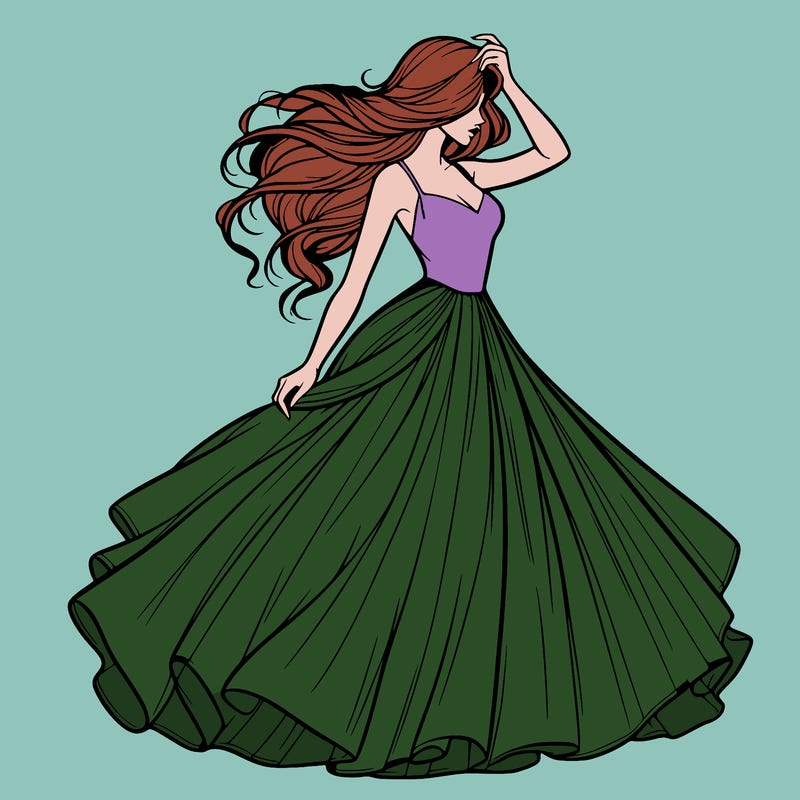 realistic woman with dress flowing in the wind