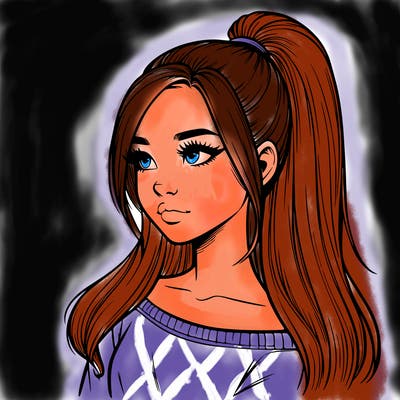 realistic girl with a high ponytail