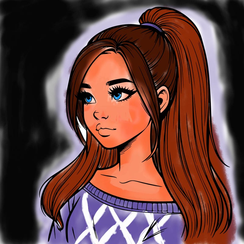 realistic girl with a high ponytail