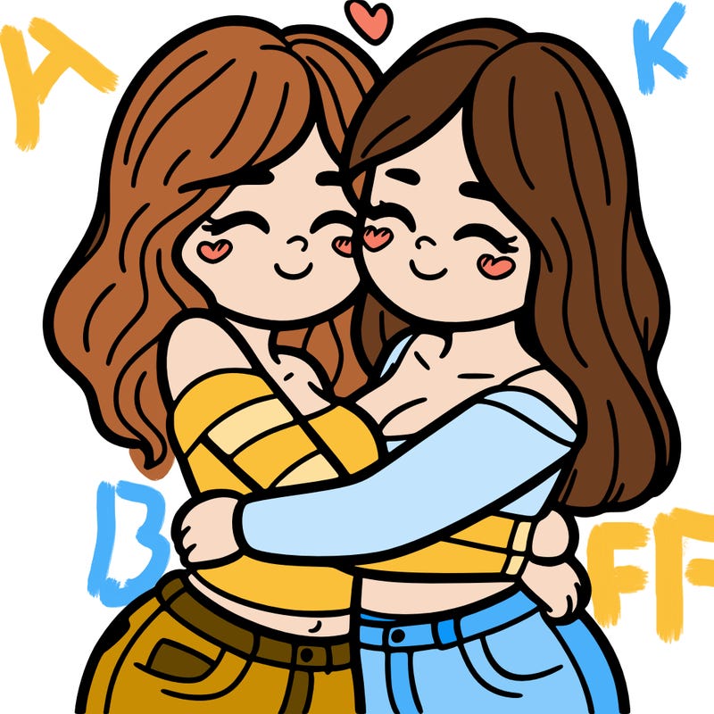 two females (pride month) hugging