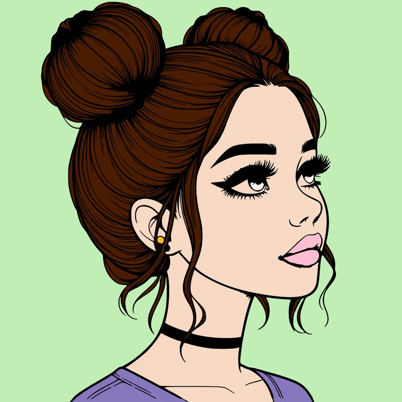 realistic girl with buns on the top of her head