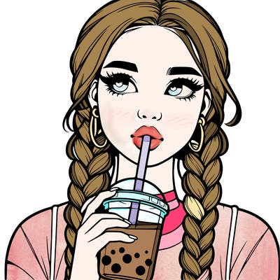realistic girl with braided hair drinking boba