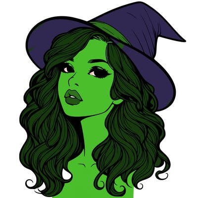 realistic witch girl with wavy hair and lips