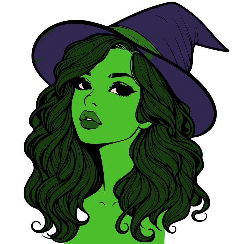 realistic witch girl with wavy hair and lips
