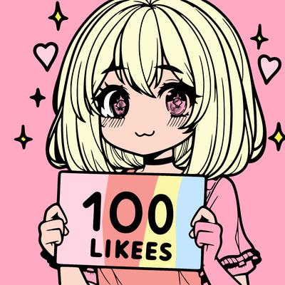 anima girl holding a 100 likes sign in her hand