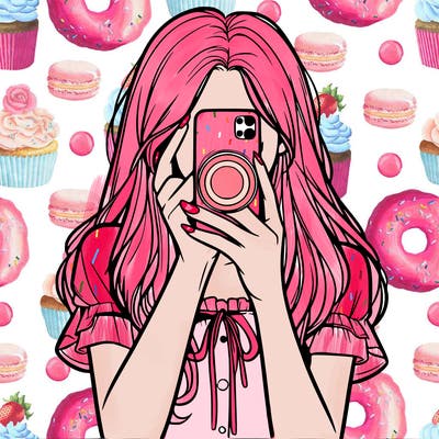 a realistic girl holding her phone taking pictures