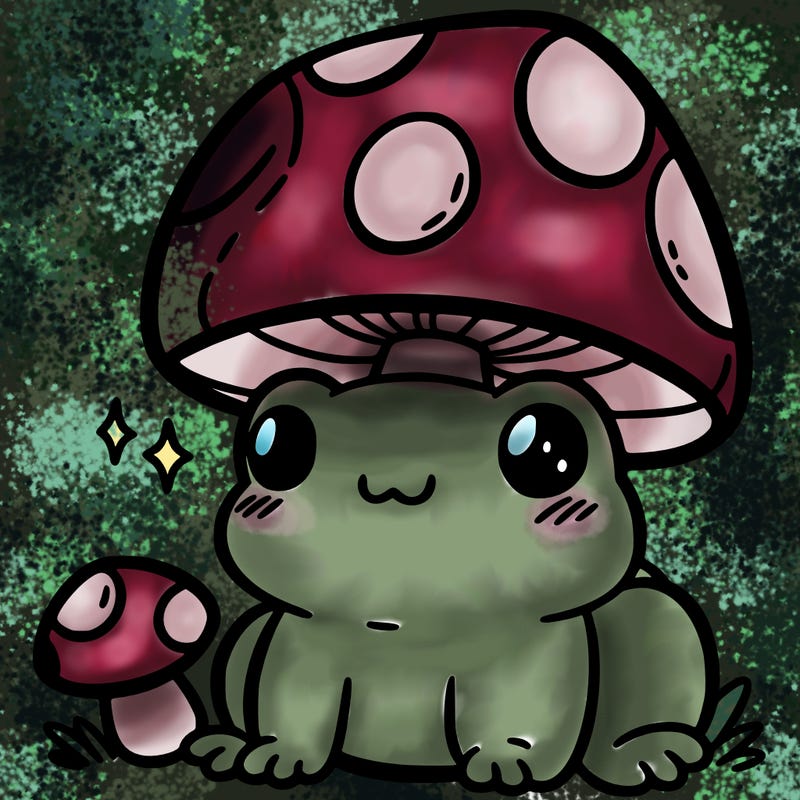 a cute frog with a mushroom hat