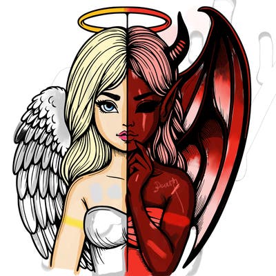 realistic angel half demon