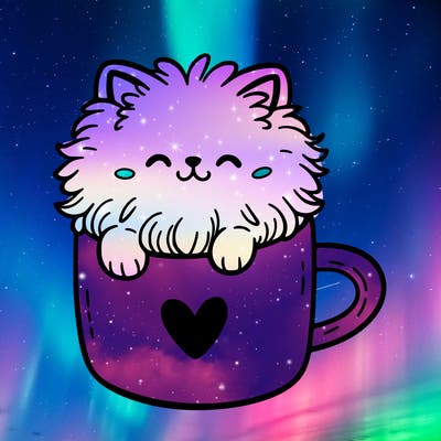 fluffy cat in a coffee mug