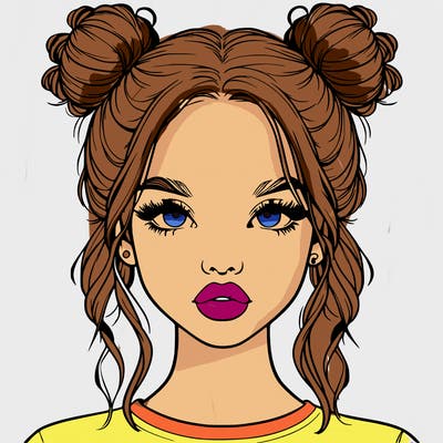 realistic girl with two buns in hair and lips
