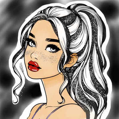 realistic girl with a ponytail on her hair and lips