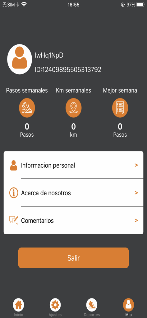 INNOVA S-BANDS - Pantalla de perfil de usuario de la aplicación INNOVA S-BANDS que muestra estadísticas de actividad semanal y configuraciones personales en español