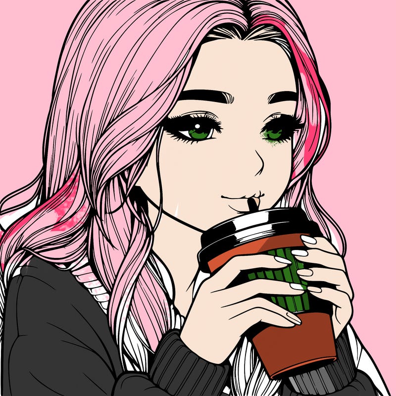 realistic girl drinking coffee