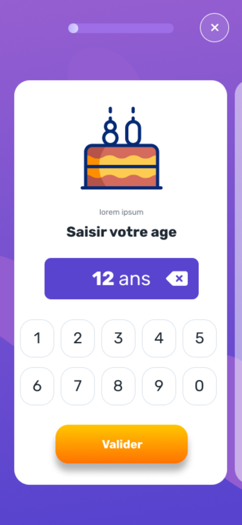 Metsup - Cardio Test - Screen interface for entering user age during the Metsup cardio assessment process