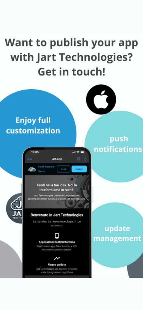 Wrapply Build App from Website - Wrapply managed publishing service details for iOS apps featuring push notifications and customization