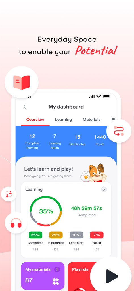 Conicle Space - Conicle Space app dashboard showing learning progress stats certificates and course materials
