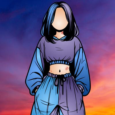 realistic girl faceless with baggy pants and a crop top