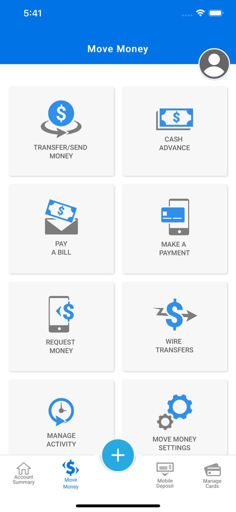 RBFCU - RBFCU app Move Money screen displaying transfer and payment options