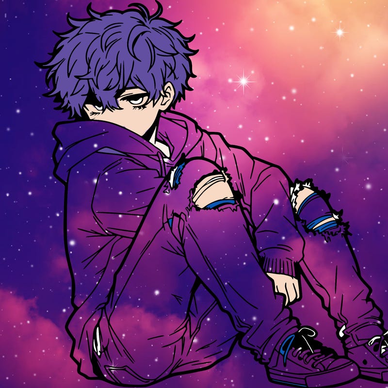 a male hoddie ripped jeans messy hair anime