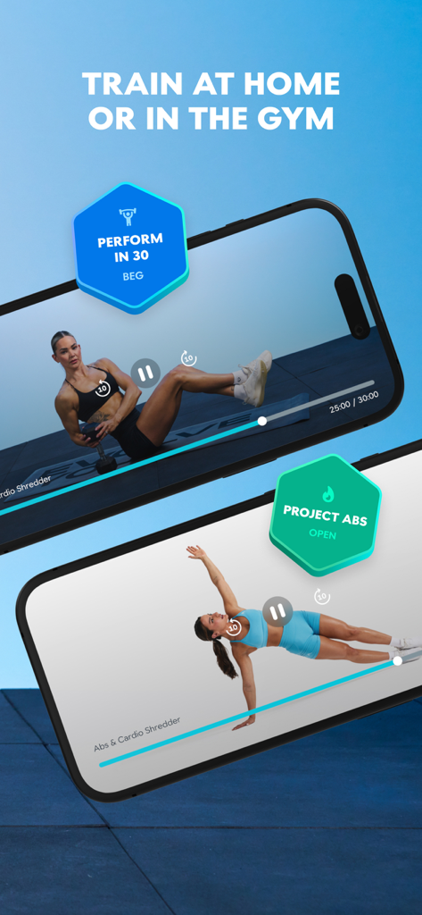 EvolveYou: Strength For Women - EvolveYou app showing structured home and gym workouts for women on mobile screens