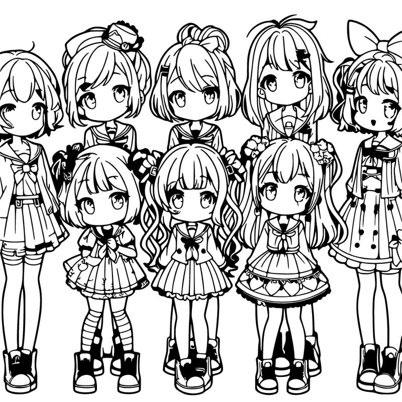 6 cute anime girls lined up