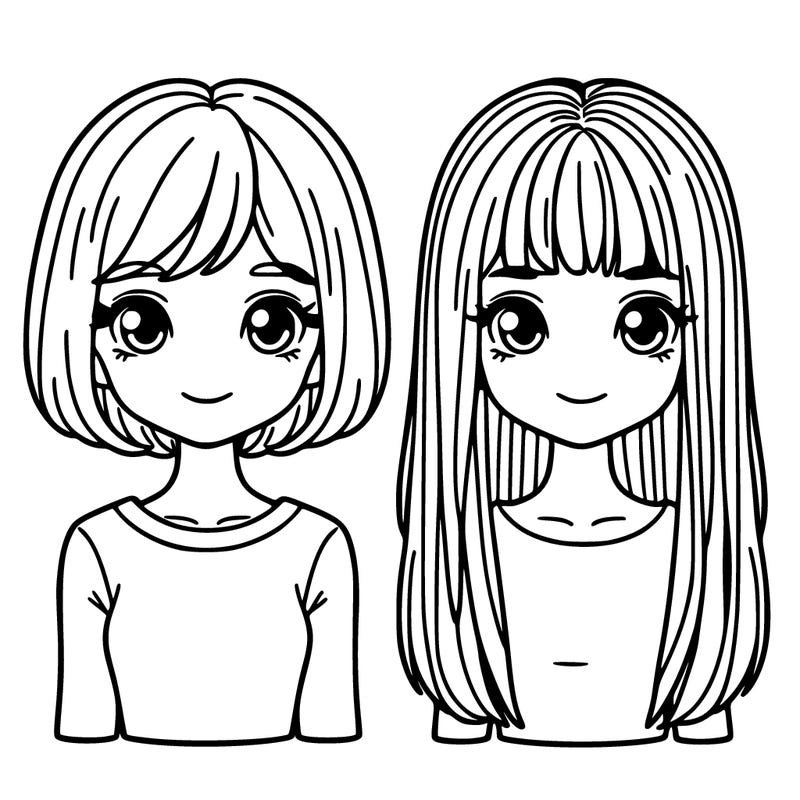 two girls one short hair, one long hair