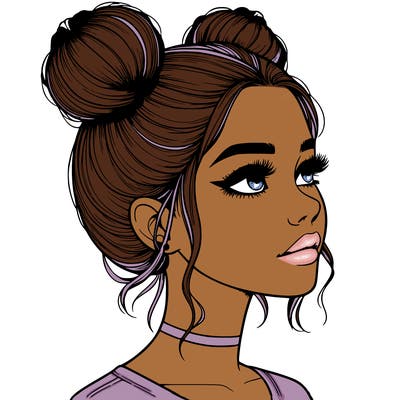realistic girl with buns on the top of her head