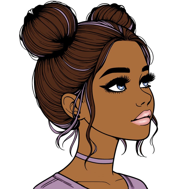 realistic girl with buns on the top of her head
